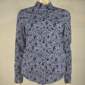 Boden blue squirrels birds woodland print 100% Cotton button front shirt size 4